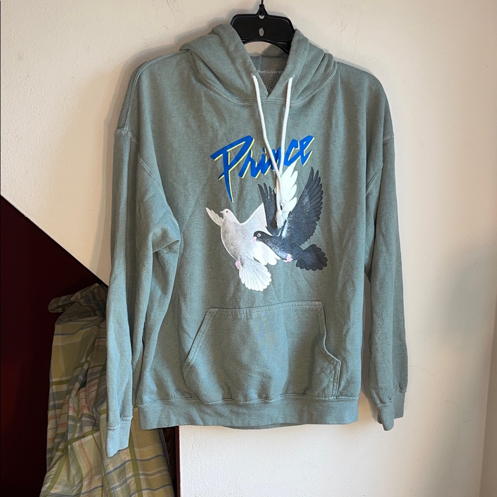 Prince and the Revolution Green Teal Hoodie with Dove Design World Tour 1984-85‎